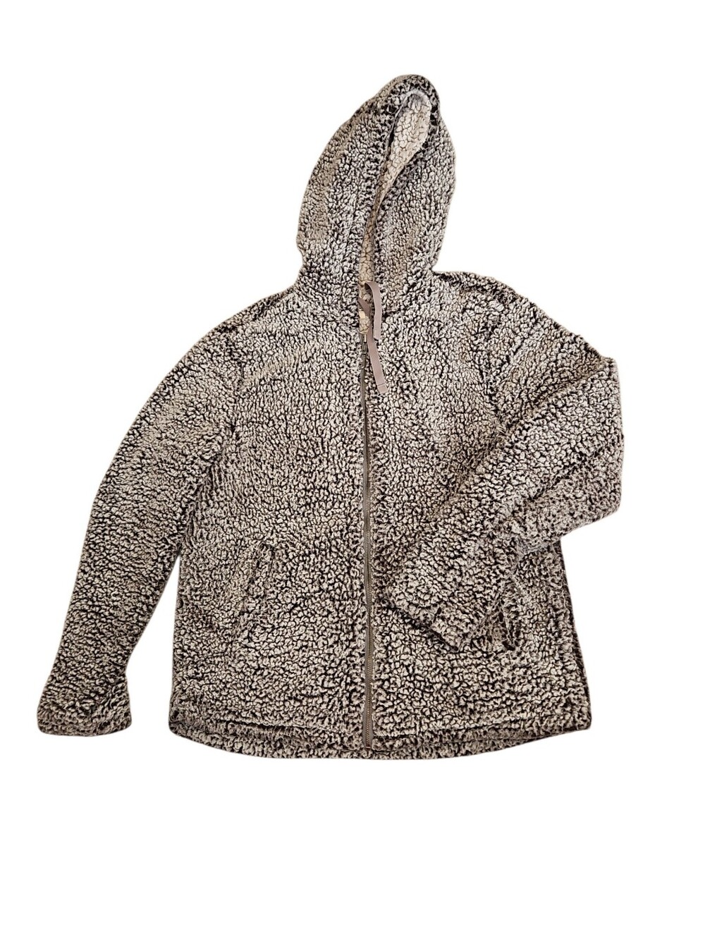 Cozy Sherpa Zip-Up Hoodie in Taupe & Cream Thread Supply Size Medium